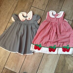 Y2K girls Peter Pan collar gingham strawberry/heart dress bundle size 6X VTG